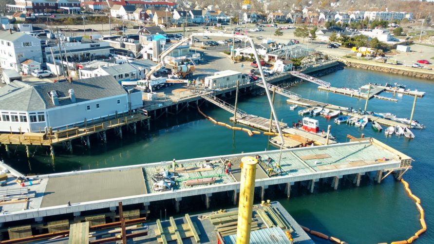 overhead view of T Wharf commercial pier