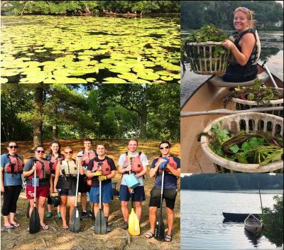 photo collage of people canoeing