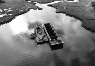 overhead view of dredging work in Sesuit Harbour