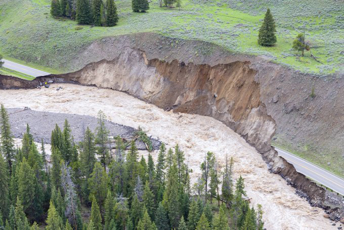 Washed out road in Yellowstone National Park