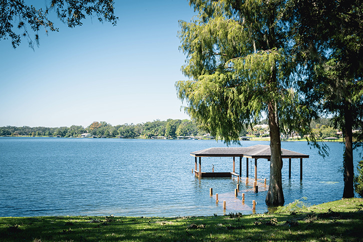 Flooded dock on lake in Central Florida