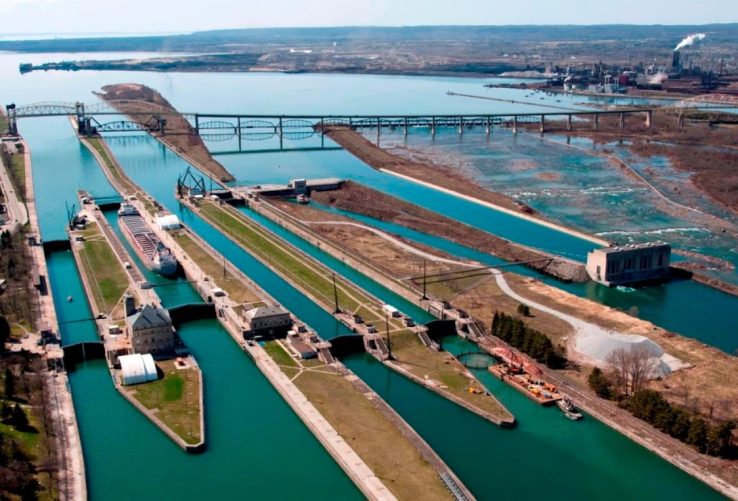 Aerial of current soo locks