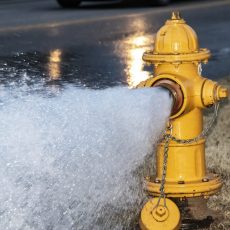 Fire hydrant with water gushing from it
