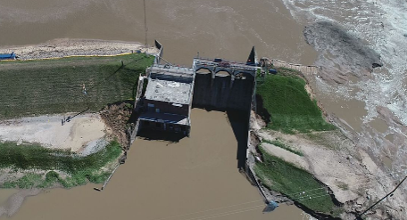 Aerial photo of failed dam