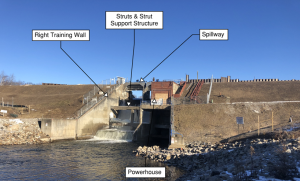 View of Secord Dam Spillway and Powerhouse (Looking Upstream)