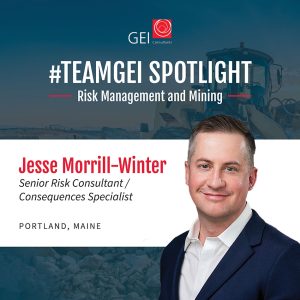 Graphic of #TeamGEI Spotlight with Portrait of Jesse Morrill-Winter