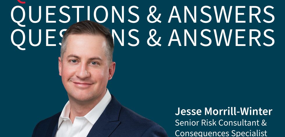 Questions and Answers text in background with portrait of Jesse Morrill-Winter